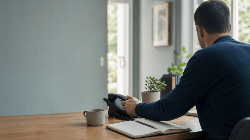 Adult reaching for specialist support at a desk before harm occurs