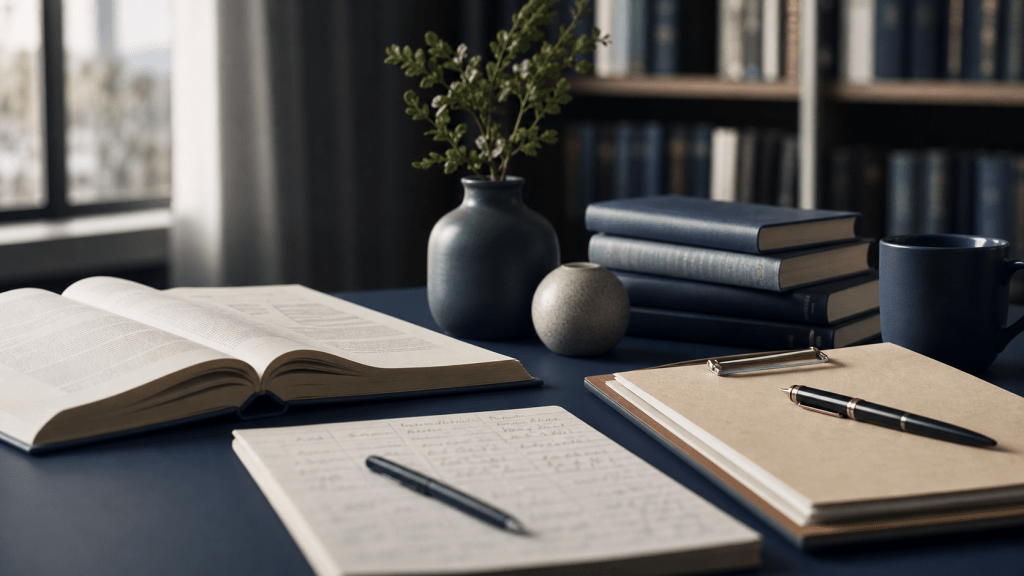 Open books and research notes on an academic desk, representing forensic sexology study and interdisciplinary practice.